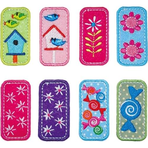 Cartoon Rectangular Badge Embroidered Sewing On Patch Flower Iron On Patch Stickers For Clothes Badge Sewing Fabric Applique
