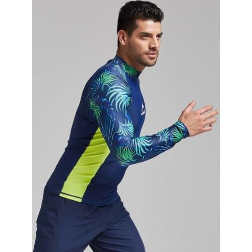 Mens Compression Swim Shirts Base Layer Athletic Gym Sun UV Protection Rash Guard Full Long Sleeve Rashguard Shirt for Men Print