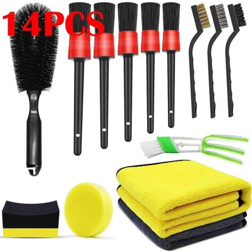 14pcs Detailing Brush Set Car Cleaning Brushes Microfiber Towels For Car Leather Air Vents Rim Cleaning Dirt Dust Clean Tools