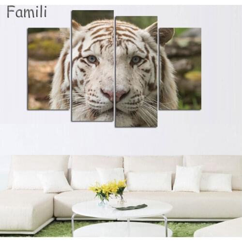 Wall Art Canvas Painting 4 Pcs Tiger Predator Muzzle Eyes Squint Hot Wall Pictures For Living Room Home Decor Modular Pictures