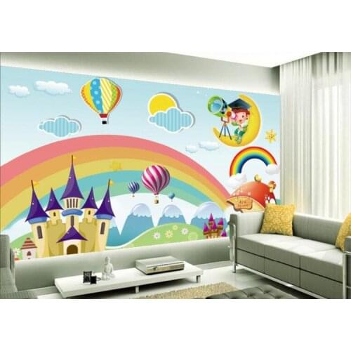 Custom Wallpaper Kids Room Mural Rainbow Castle Cartoon Backdrop Kids Room Mural wallpaper for walls papel de parede