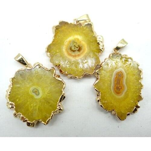 Natural stone Quartz crystal gold chrysanthemum white agates pendant for diy jewelry making necklace Accessories5PCS A1