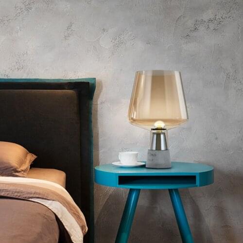 Nordic Amber Industrial Table Lamp Bedroom Bedside Concrete Glass Desk Lamp Reading Living Room Home Offices Makeup Table
