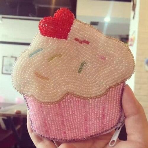 Ensso 2018 New Cake Coin Purse Lovely Women Dime Bags Sweet Cartoon Coin Bag Handmade Mini Bag Beading Beads Candy Card Holder