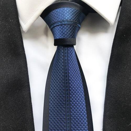 New Designer Mens Ties Jacquard Woven Necktie Novelty Panel Cravates with Blue Stripe