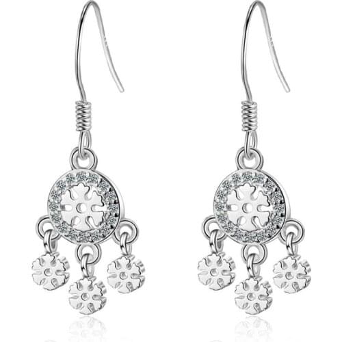 New Snowflake Round Dream Catcher Tassel Earrings For Women Trend Creative 925 Sterling Silver Party Gifts Jewelry SAE321