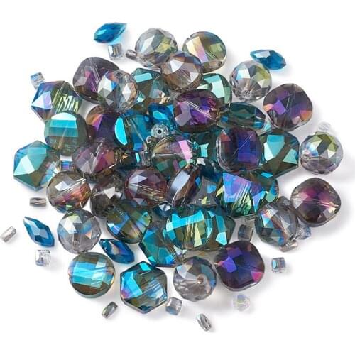 About 110pcs/Set Mixed Color Electroplate Glass Beads, Drop & Hexagon & Flat Round & Round & Square & Bicone & Cube &Column Bead