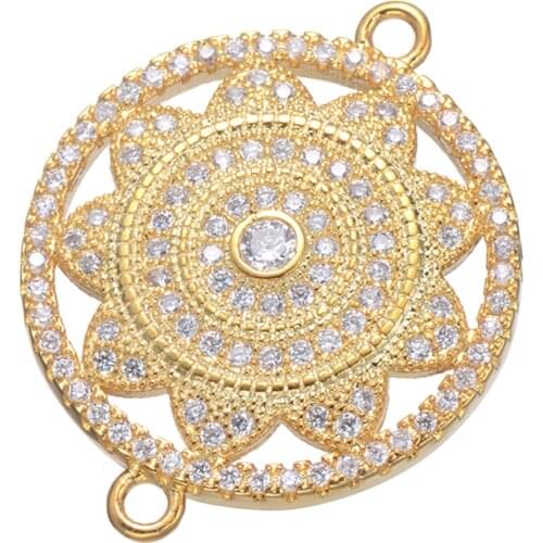 5 pcs Micro Pave Jewelry Shining Zircon Sunflower Charms For Bracelet Women Wholesale CZ Connectors Jewelry Findings Diy Craft