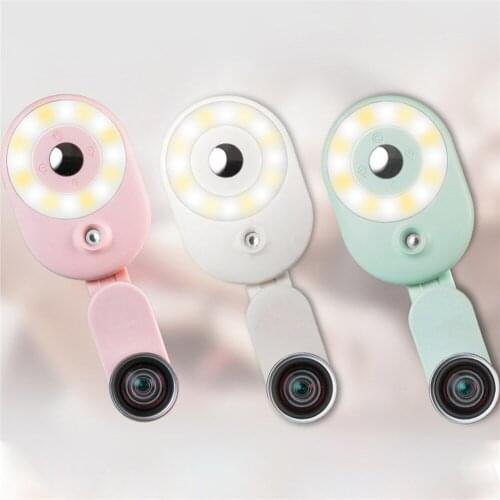 Portable Selfie Fill Light Wide-angle Lens Adjustable Brightness Shooting Light for Phone Vlogging Live Meeting Lighting Kits