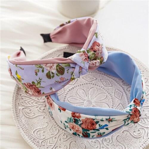 Ruoshui Woman Knotted Hairband Chiffon Printed Floral Headband Vintage Bezel Girls Head Wrap Hair Accessories Headwear Turban
