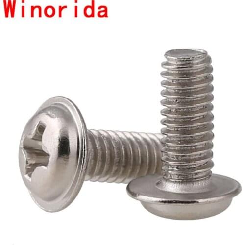 PWM Pan Head Round Head Screws with Pad, Mechanical Screws with Intermediate Teeth, Nickel Plated M2.5 M3 M4 200Pcs