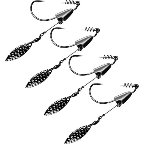 QualyQualy Blade Swim Fishing Hooks #3/0 #4/0 #5/0 Jig Head Swimmer Hook Freshwater Saltwater Soft Worm Hook