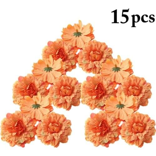 15Pcs Lifelike Artificial Flower Head Chrysanthemum DIY Silk Flower Craft Flower Head Photography Props Party DIY Accessories