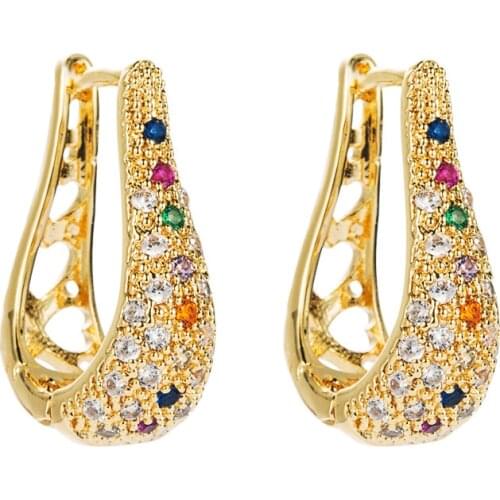 Luxury U-Shape Hoop Earring For Women Dazzling Multicolor Zirconia Full Paved Shiny Charming Piercing Earring Jewelry Accessory