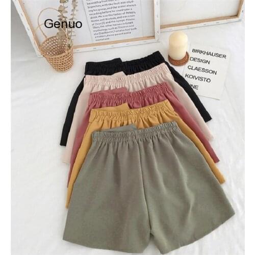 Elastic Waist Shorts Women Mini High Waist Shorts with Belt Wide Leg Summer Harajuku Korean Short Feminino