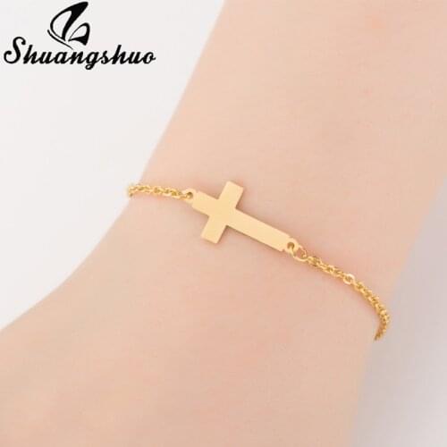 Shuangshuo Boho Hippie Cross Gold Bracelet Charms Chain Link Bracelets Bangles Cross Gold Bracelets for Women African Bracelet
