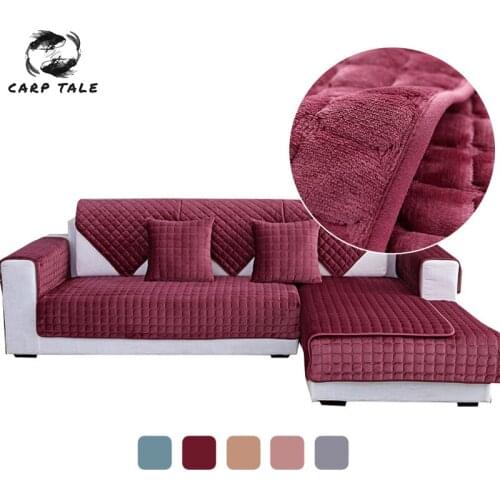 Modern Crystal Velvet Sofa Cover Non-slip Sofa Covers For Living Room Chaise Cushion Thicken Plush Solid Color Covers For Sofas