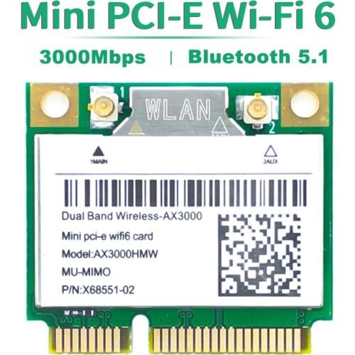 Wifi 6 3000Mbps Bluetooth 5.1 MPE-AX3000H AX3000HMW For Intel AX200 Wireless Mini PCI-E Wifi Card 802.11ax/ac 2.4G/5Ghz Adapter