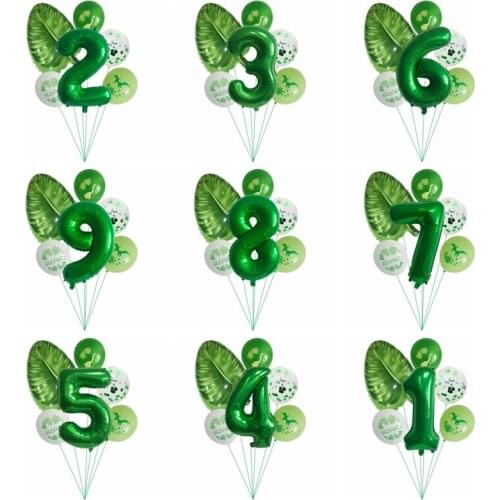 Green Dinosaur Latex Balloon Turtle Leaf Number 0-9 Foil Balloons Set Sequin Balloon Children Birthday Party Decorations Supply