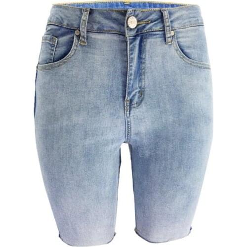 Jean Shorts Women Summer High Waist Patchwork Slim Fit Short Pants Sexy Female Skinny Blue Denim Long Shorts Bermuda Femme
