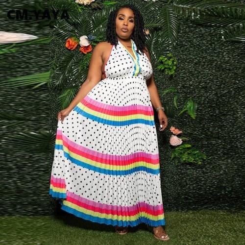 CM.YAYA Women Long Dress Print Sleeveless V-neck Bandage Cut Out Maxi A-line Dresses Vintage Female Vestidos Summer Outfits 2021