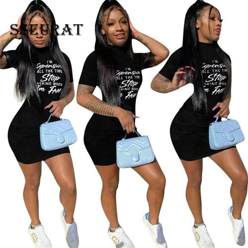 SSEURAT Womens Summer Dress Sexy Tight Dress With Round Neck And Short Sleeves Fashionable Girl Casual T-Shirt Dress