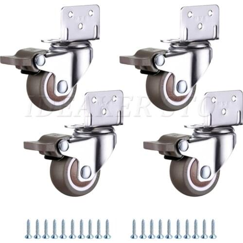 1/4PCS Furniture Swivel Casters Wheels Crib Rubber Rollers Wheel L-Bracket Caster With Brake No Noise For Crib Bookcase Cabinet