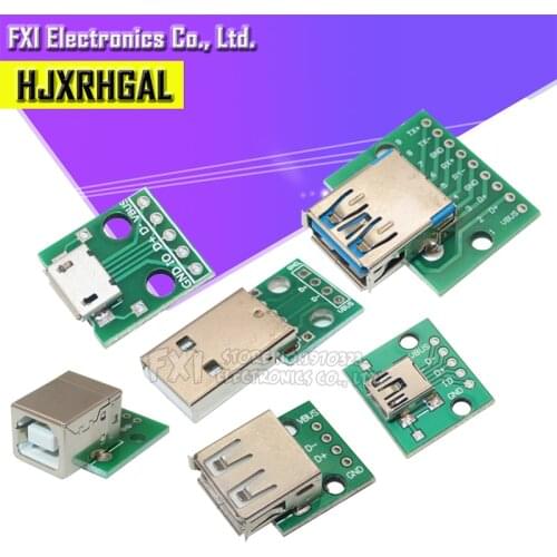 1PCS USB Male Connector / MINI MICRO USB to DIP Adapter 2.54mm 5pin Female Connector B Type USB2.0 Female PCB Converter