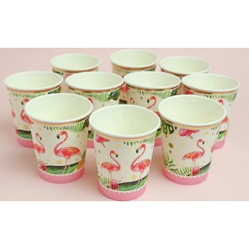 10pcs Flamingo Paper Disposable Cups Tableware Decor Birthday Party Wedding Supplies Home Kitchen Accessories
