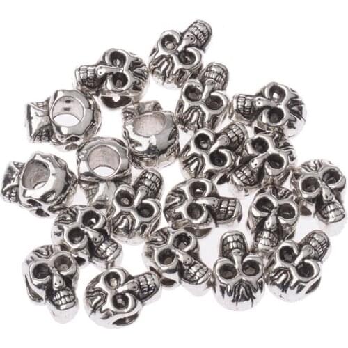 Amader 10pcs/lots Skull Skeleton Head Beads For Jewelry Making Gold Sliver Color Spacer Beads Charms DIY Wholesale BD225