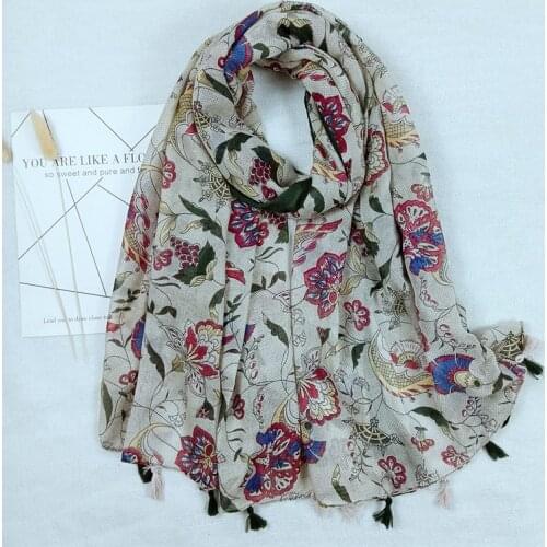 2021 Fashion Newest Floral Pattern Cotton Tassel Scarf 10pcs/lot