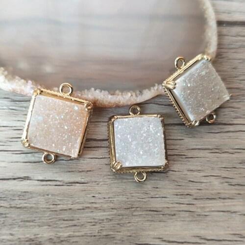 5pcs clear square druse stone Druzy Geode Pendant Connector Double Bail DIY Making Bracelet necklace Jewelry CT205