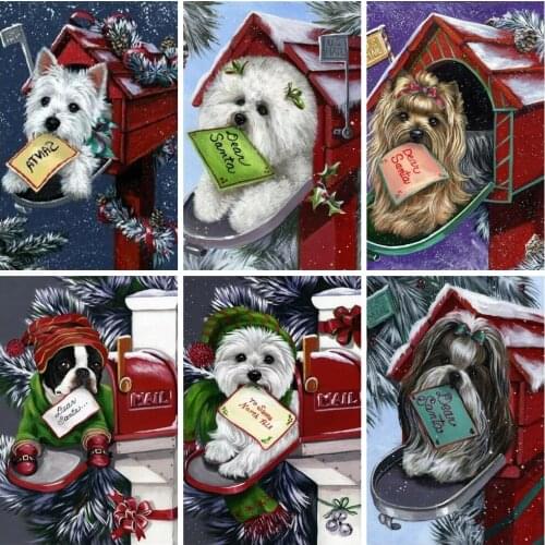 Huacan Diamond Embroidery Set 5D Dog Winter Diamond Painting Full Drill Animals Mosaic Cross Stitch Decoration For Home