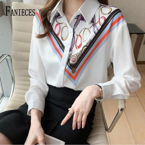 Office Ladies Blouses Print Shirts Single-breasted Lapel Loose Female Shirt Tops Women Blouses Femme Blusas Mujer chemise femme