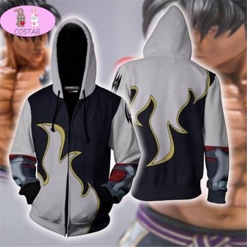 COSTAR Fighting Games Tekken Kazama Jin Cosplay Costume Zip Hoodie Cosplay Mens and Womens Casual Sports Sweater New