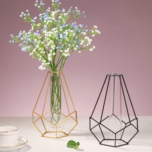 Geometric Iron Line Vase Terrarium Simple Retro Metal Plant Holder Modern Nordic Hydroponic Wrought Iron Vase