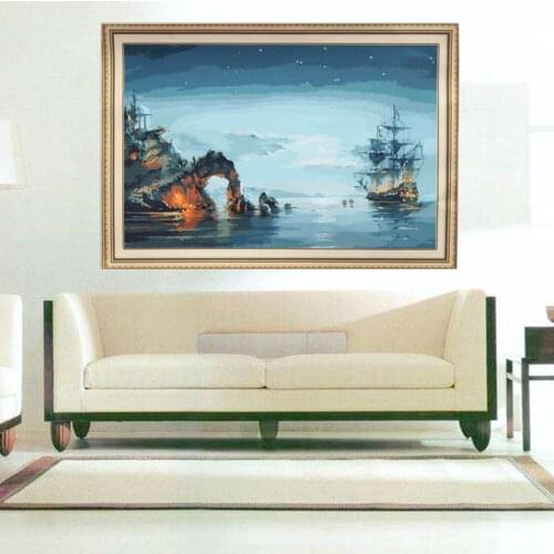 JX-LCLYL 40*30cm Sea Sailing DIY Digital Oil Painting Paint By Number Kit Linen Canvas