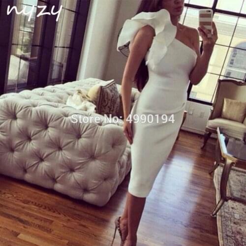Cocktail Dresses Tea Length One Shoulder Mermaid Satin Dress for wedding party graduation homecoming 2019 NYZY C45