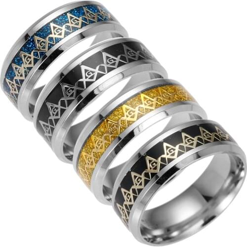 AsJerlya Vintage Stainless Steel Men Ring Free Mason Freemasonry Masonic AG Retro Punk Silver Color Titanium Male Ring Jewelry