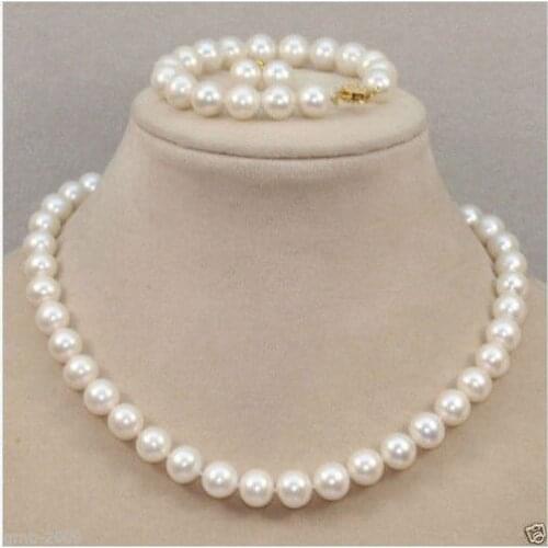 10-11mm round south sea white pearl necklace 18" bracelet 8"earring