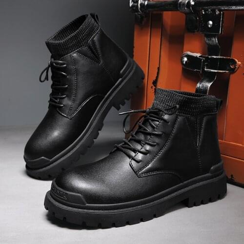 New Mens Lace-up Motorcycle Boots Warm Winter Sock Shoes Men Casual Comfort Outdoor Boot Man Snow Shoes Ankle Boots Black Brown