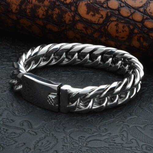 Huge 19mm Men Bracelets Stainless Steel Bracelet Silver Color Curb Cuban Link Chain Bracelet Mens Jewelry Best Gift