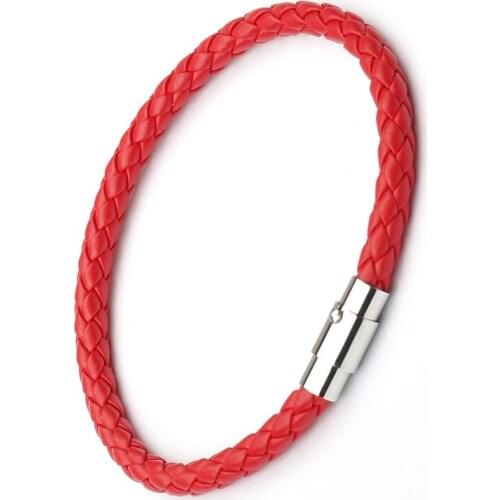 Simple Style Men Red Leather Bracelet Metal Button Neutral Accessories Hand-Woven Wristbands Male Jewelry Gifts