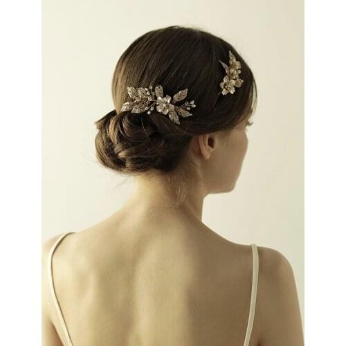 Set of 2 Gold Leaf Bridal Headpieces Clip Wedding Hair Accessories For Bride Flower Comb Hair Jewelry Bijoux Cheveux WIGO1113