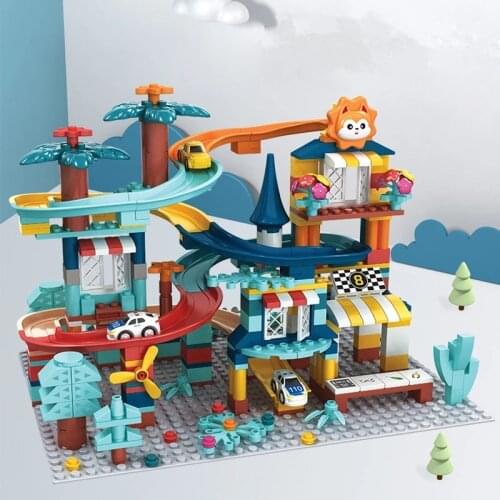 NEW Marble Race Run Racing Car Slide Track Building Blocks Kit duplos Bricks Ideas DIY Model Toys For Children Gift 11 orders