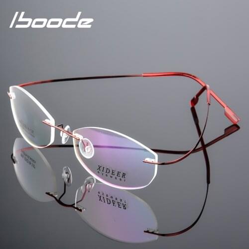 Iboode Frameless Titanium alloy Spectacle Frame Men Women Retro Optical Myopia Eyewear Frame Brand Designer Super light Glasses