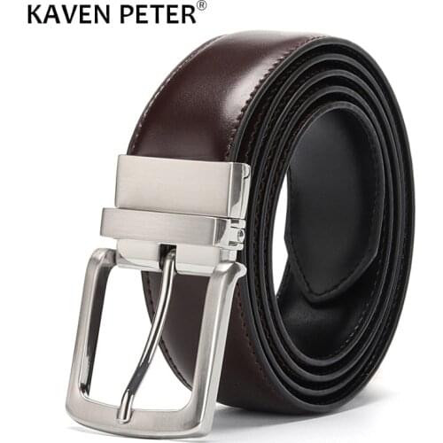 Mens Leather Belt Reversible Buckle Luxury Brand Male Waist Cowskin Belts For Jeans Rotated Designer Accessories High Quality