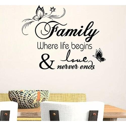 Family Wall Stickers Quote Art Decal Mural Paper Butterfly Vines Home Decoration
