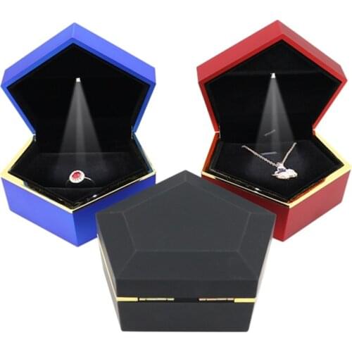Geometric shape Jewelry Box LED Light Pendant Box Valentine Earring Packaging Organizer Ring Display Stand Gift Box