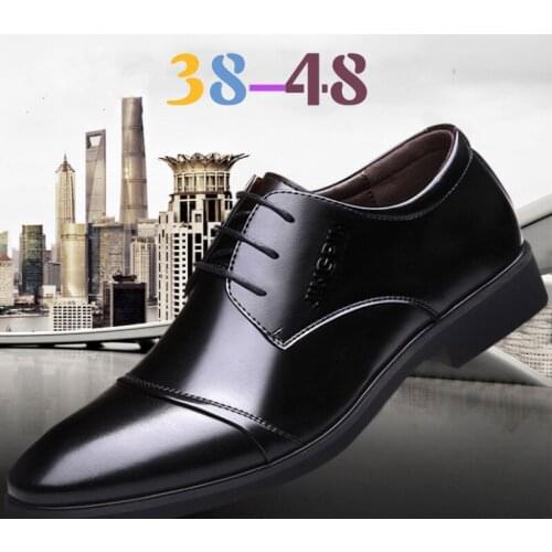 Mens Dress Shoes Fashion Pointed Toe Lace Up Mens Business Casual Shoes Brown Black Leather Oxfords Shoes Big Size 38-48 Brand
